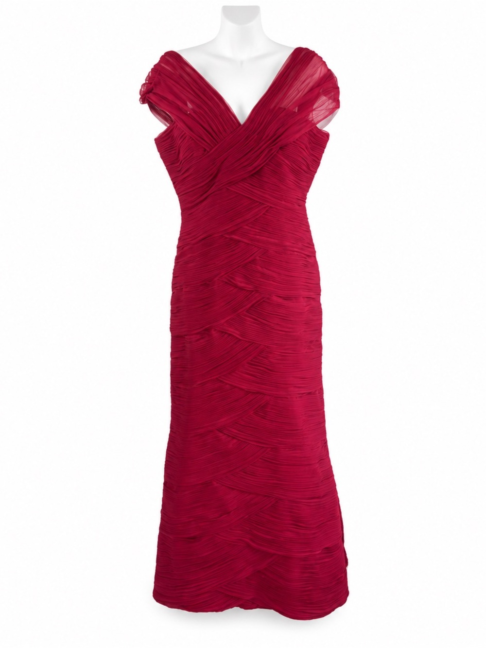 Jovani Hot Pink Pleated V-Neck Evening Gown Size M